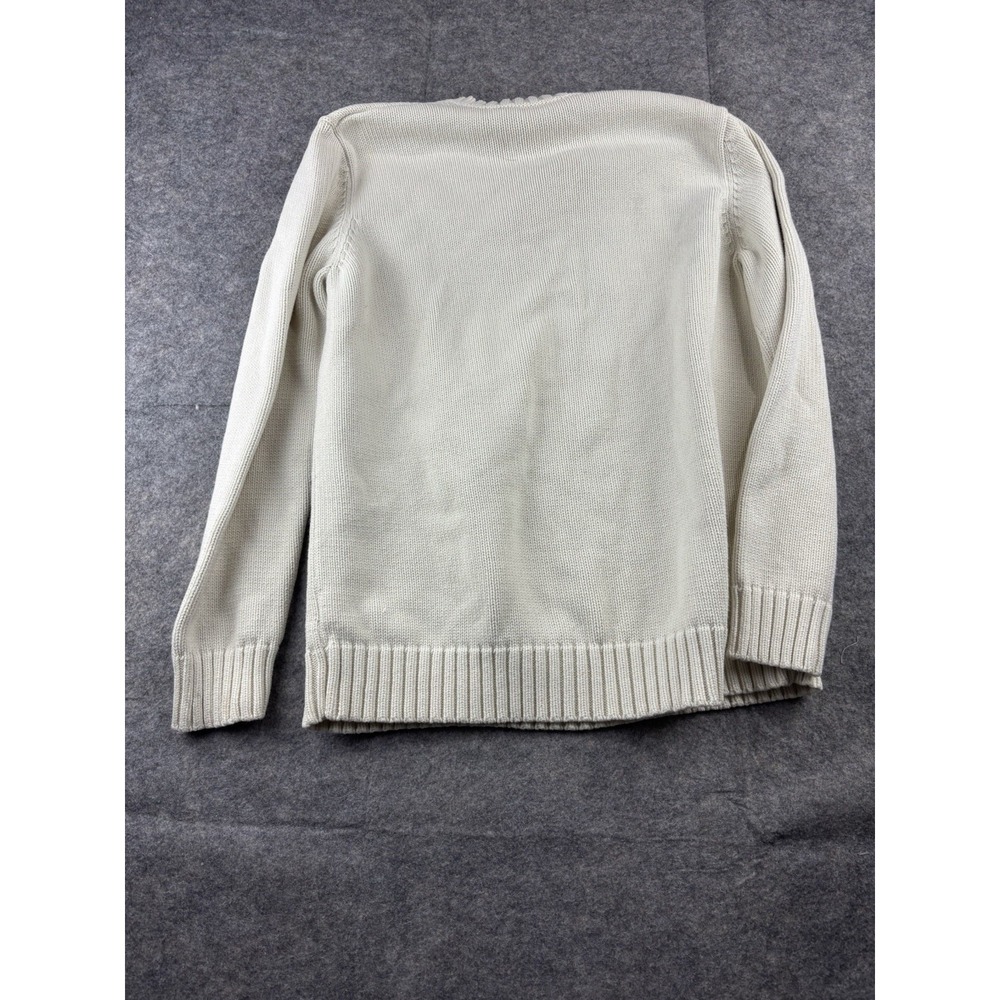 Vtg Polo Ralph Lauren Sweater Men's L Cream Cotton V-Neck Preppy Crest Logo SEE - Picture 5 of 8